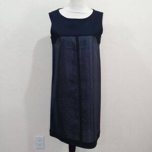 Max Mara Sportmax Navy Blue Diamond Mesh Grid Sleeveless Sheath Dress, Size 8
